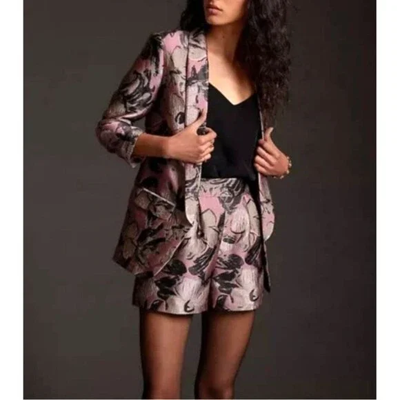 Anthropologie HUTCH Blazer Jacket Pink Floral 3/4 Sleeves Sz Small Shimmery Open - Picture 3 of 13